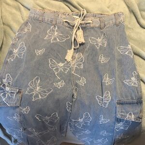POL Blue Butterfly Cargo Pants